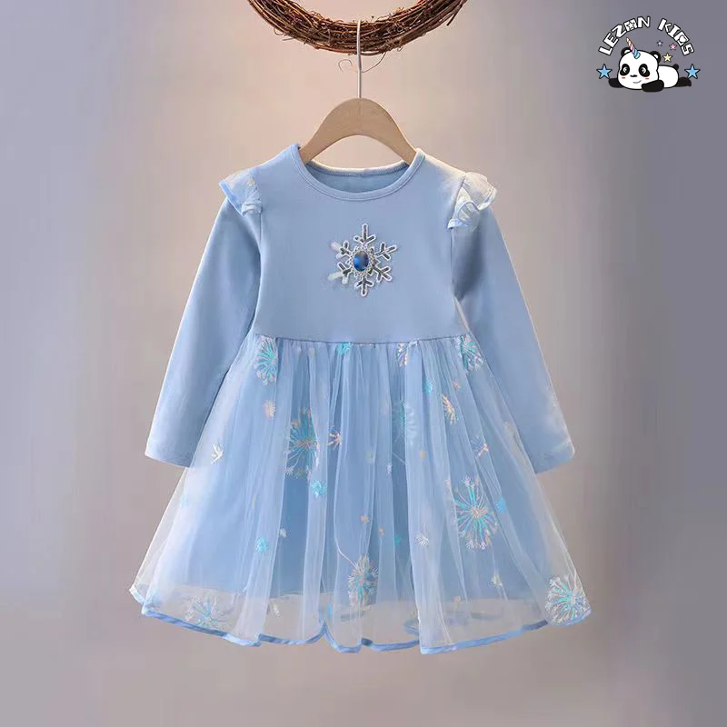 Customization Acceptable long sleeve party dress kid's tulle lace flower Girls Tutu Dress - Product Image