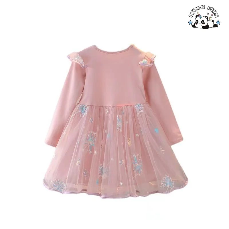 Customization Acceptable long sleeve party dress kid's tulle lace flower Girls Tutu Dress - Product Image