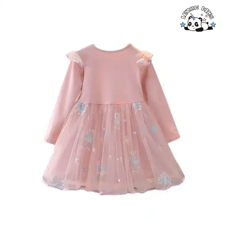 Customization Acceptable long sleeve party dress kid's tulle lace flower Girls Tutu Dress - Product Image