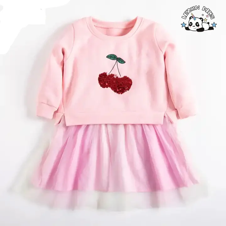 Customization Colors Sizes Brand Flower Sequin Patches Children's Sweatshirt Girls Dress