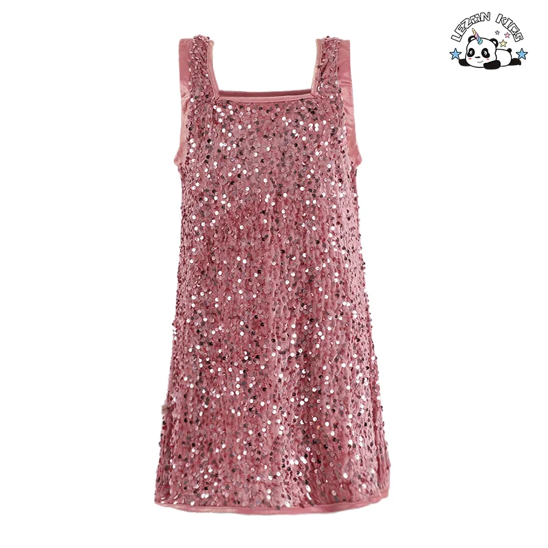 Customization Winter Party  Dress Sequin Girls Princess Clothing Children Vest Dress for 2-14T