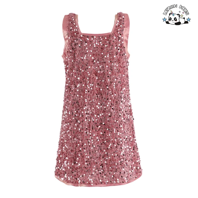 Customization Winter Party Dress Sequin Girls Princess Clothing Children Vest Dress for 2-14T - Product Image