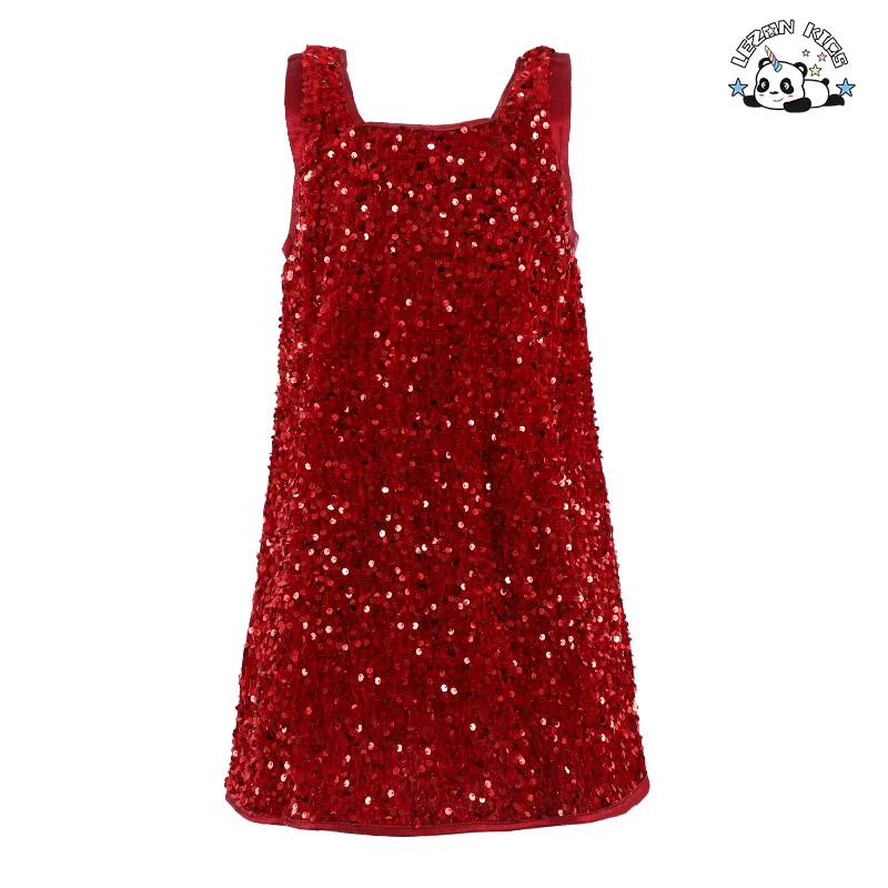 Customization Winter Party Dress Sequin Girls Princess Clothing Children Vest Dress for 2-14T - Product Image
