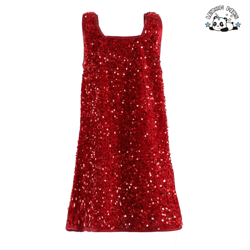 Customization Winter Party Dress Sequin Girls Princess Clothing Children Vest Dress for 2-14T - Product Image