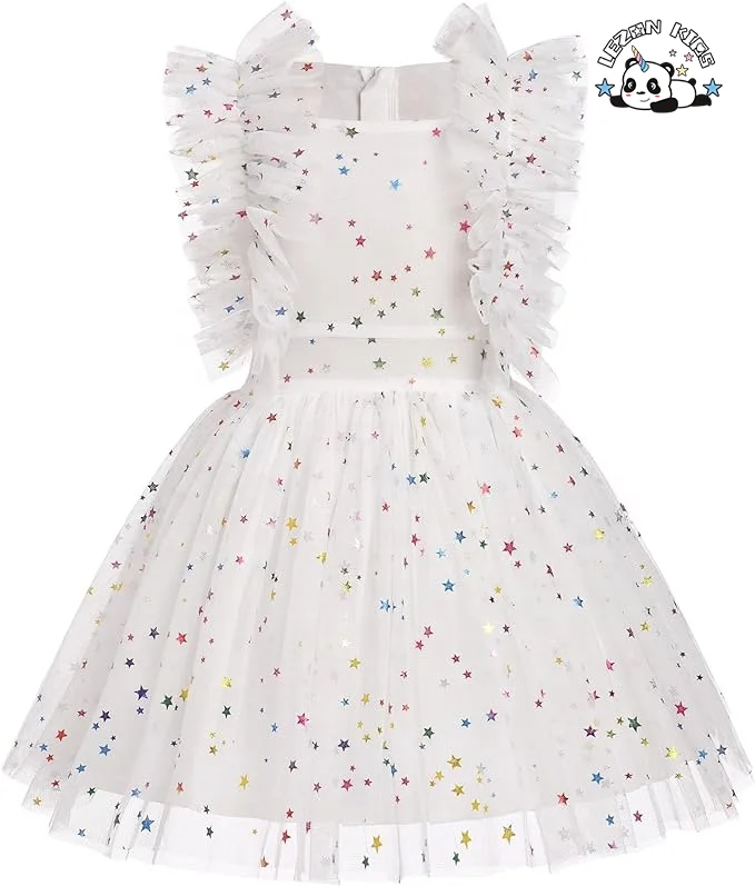 Customize Girls Sequins Romper Tutu Dress Flower Bow knot Dots Print Summer Flutter Sleeves girls  Dresses