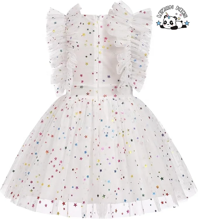 Customize Girls Sequins Romper Tutu Dress Flower Bow knot Dots Print Summer Flutter Sleeves girls Dresses - Product Image