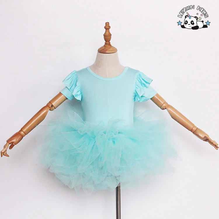 Customize Summer Elastic Ruffle Sleeve Party Wear Children Girls Tutu Dresses for Dancing - Product Image