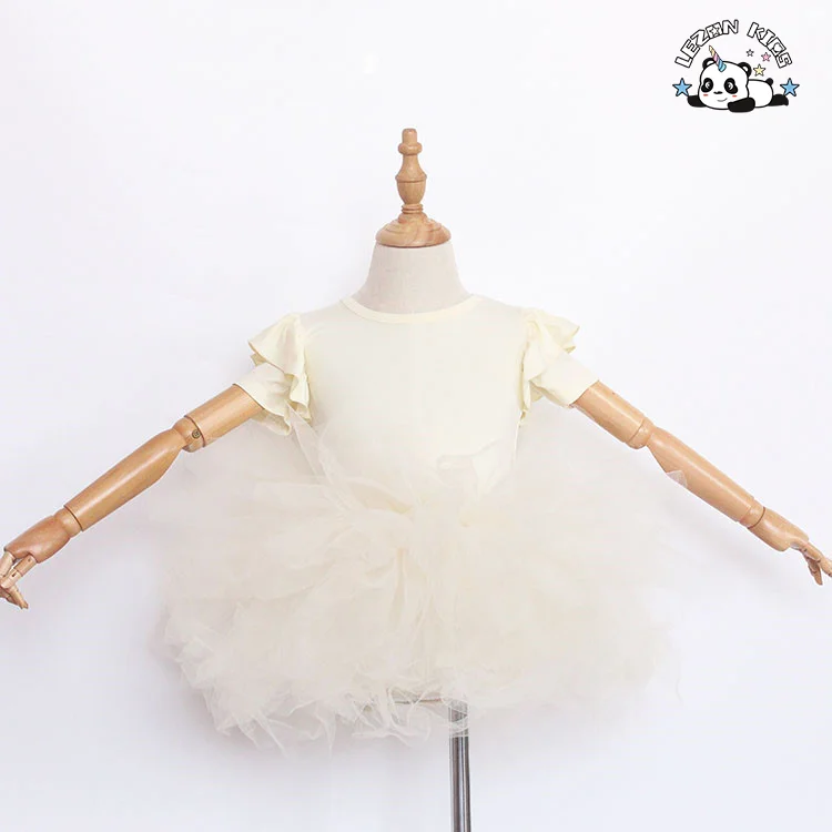 Customize Summer Elastic Ruffle Sleeve Party Wear Children Girls Tutu Dresses for Dancing - Product Image