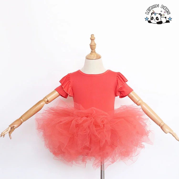 Customize Summer Elastic Ruffle Sleeve Party Wear Children Girls Tutu Dresses for Dancing - Product Image