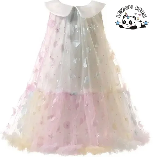 Vestido colorido personalizável sem mangas com renda e botão ou zíper para meninas de 2 a 14 anos no verão