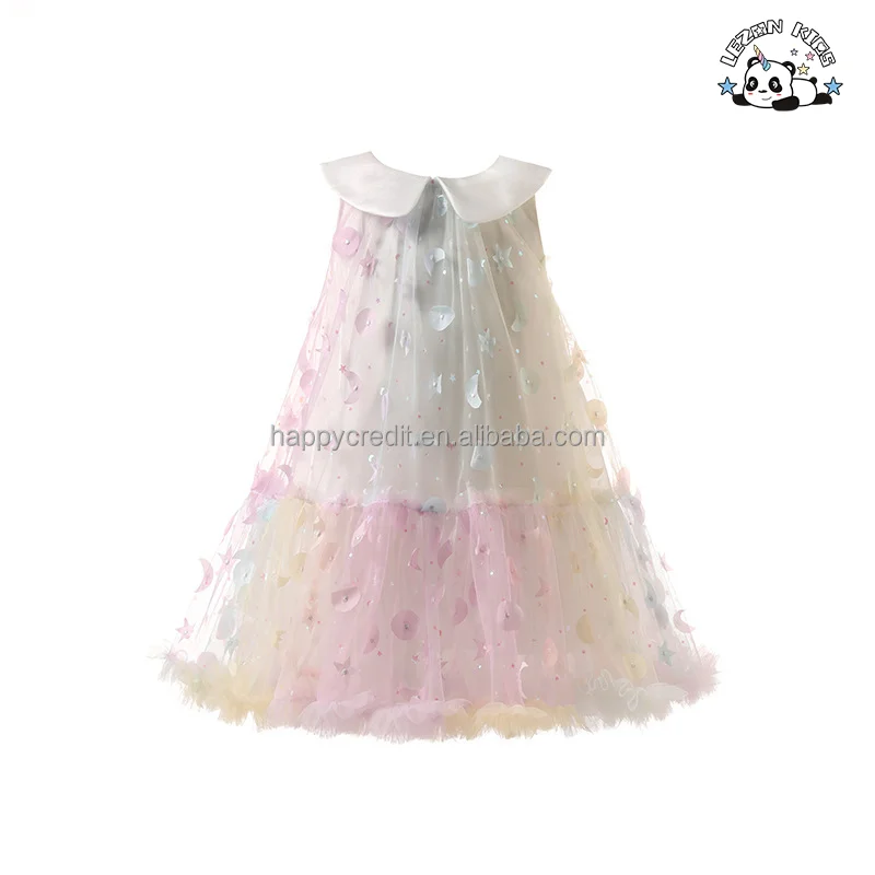 Vestido colorido personalizável sem mangas com renda e botão ou zíper para meninas de 2 a 14 anos no verão - Product Image