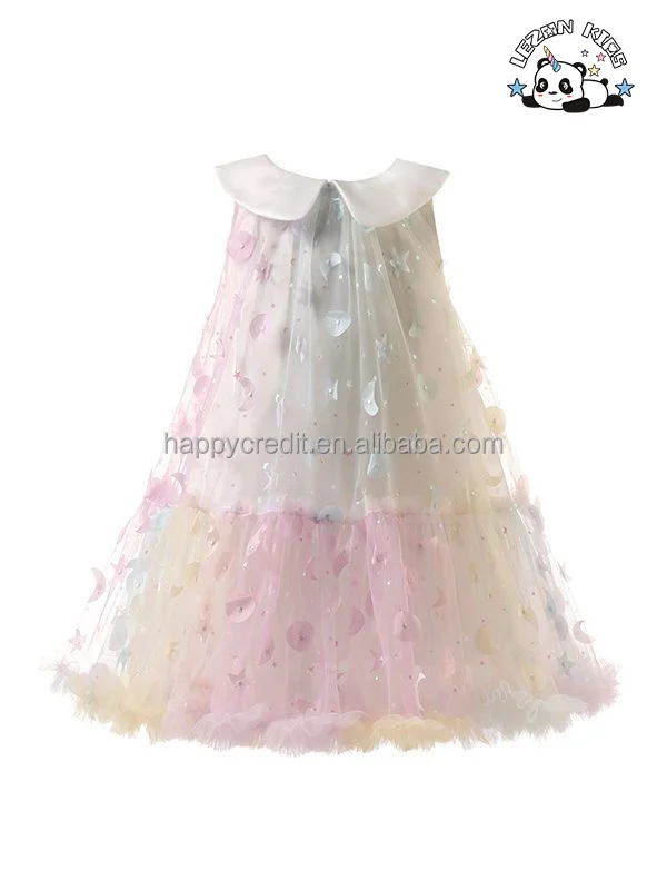 Vestido colorido personalizável sem mangas com renda e botão ou zíper para meninas de 2 a 14 anos no verão - Product Image
