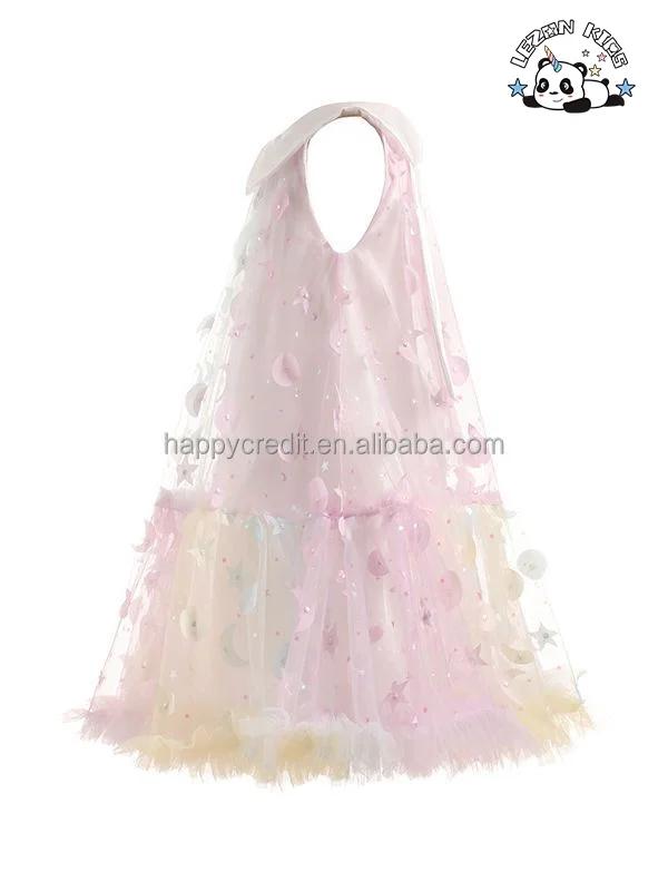 Vestido colorido personalizável sem mangas com renda e botão ou zíper para meninas de 2 a 14 anos no verão - Product Image