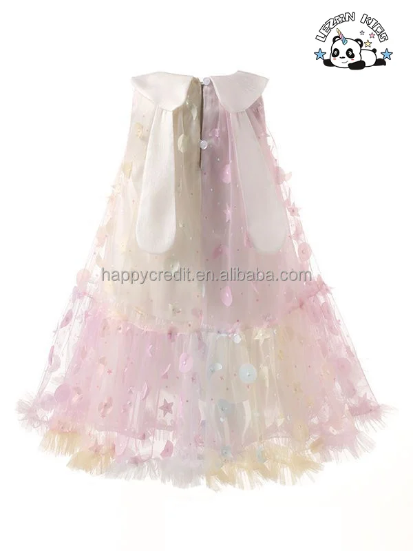 Vestido colorido personalizável sem mangas com renda e botão ou zíper para meninas de 2 a 14 anos no verão - Product Image