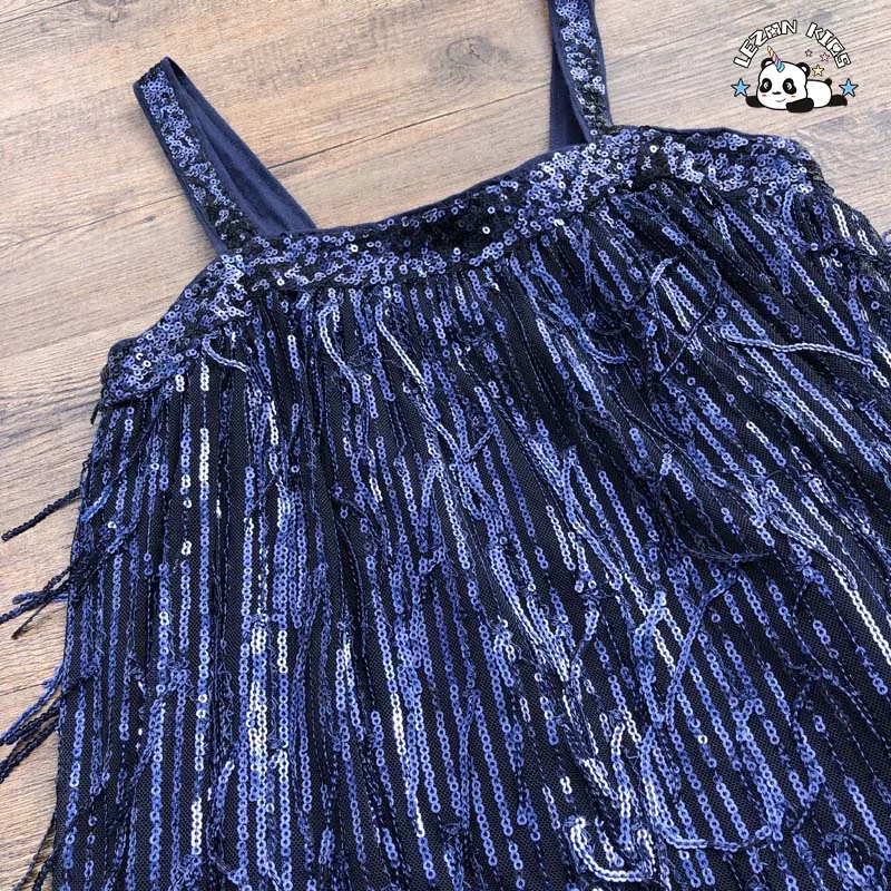 Vestido personalizado com lantejoulas brilhantes com alça em vestido de poliéster de verão para meninas de 7 anos - Product Image