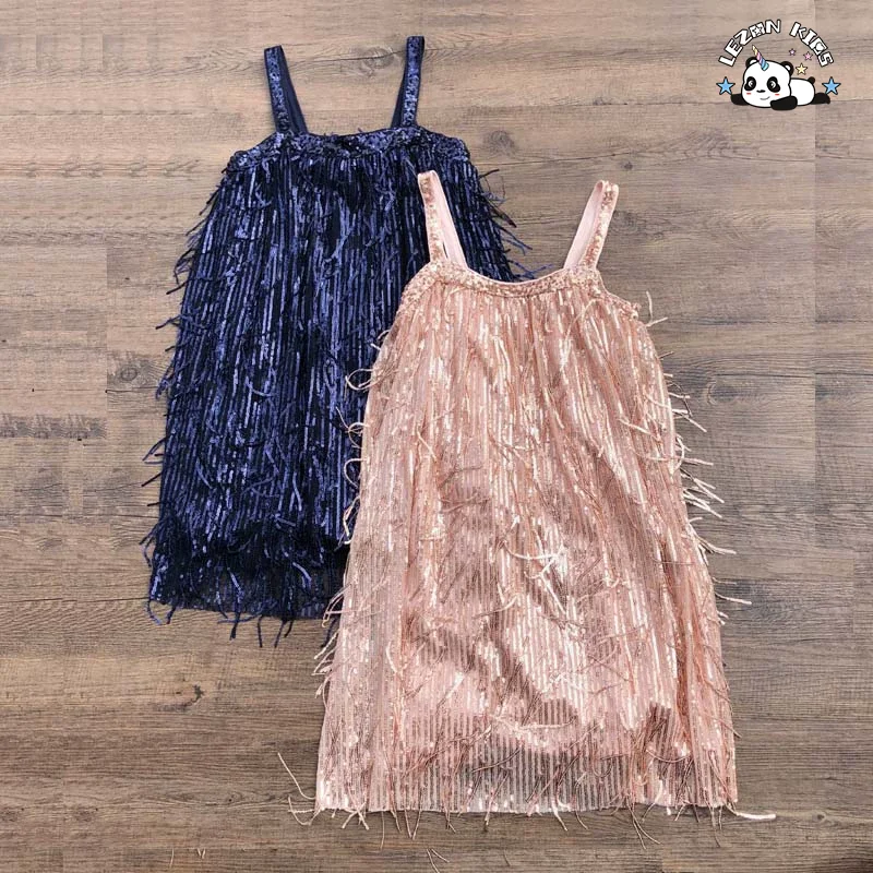 Vestido personalizado com lantejoulas brilhantes com alça em vestido de poliéster de verão para meninas de 7 anos - Product Image