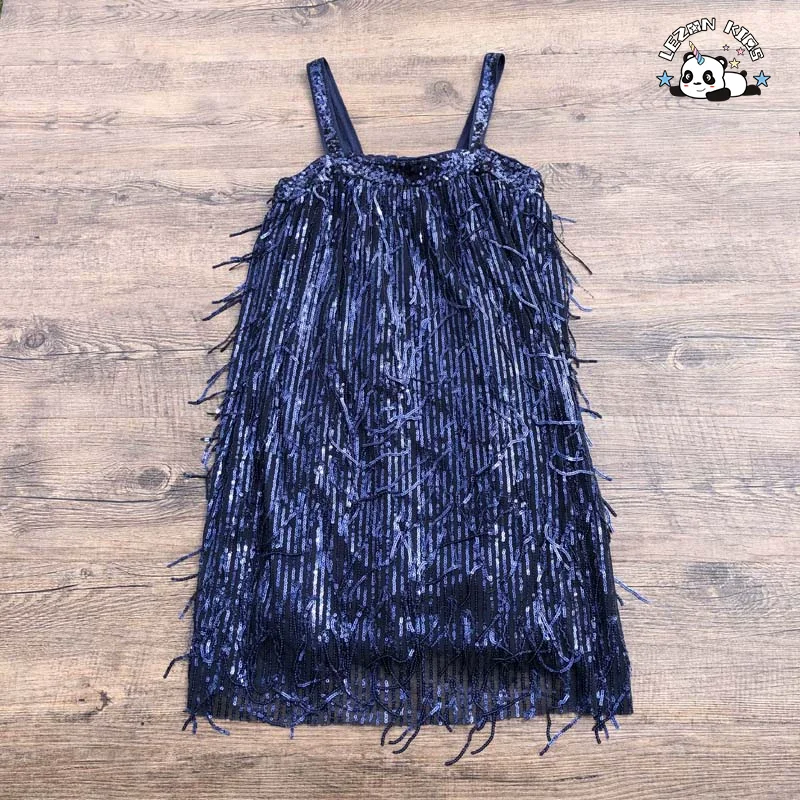 Vestido personalizado com lantejoulas brilhantes com alça em vestido de poliéster de verão para meninas de 7 anos - Product Image