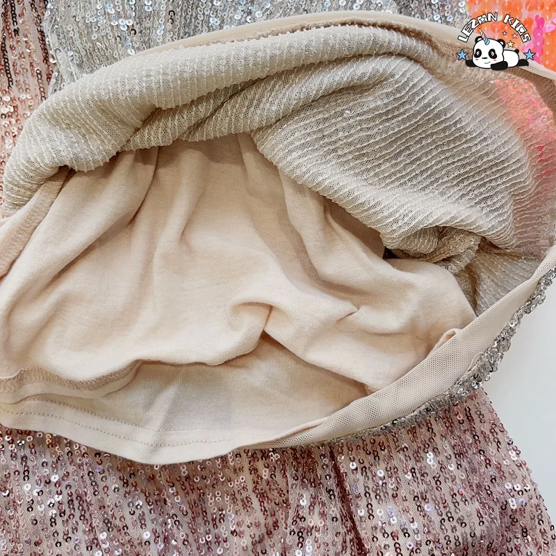 Vestido personalizado com lantejoulas brilhantes com alça em vestido de poliéster de verão para meninas de 7 anos - Product Image
