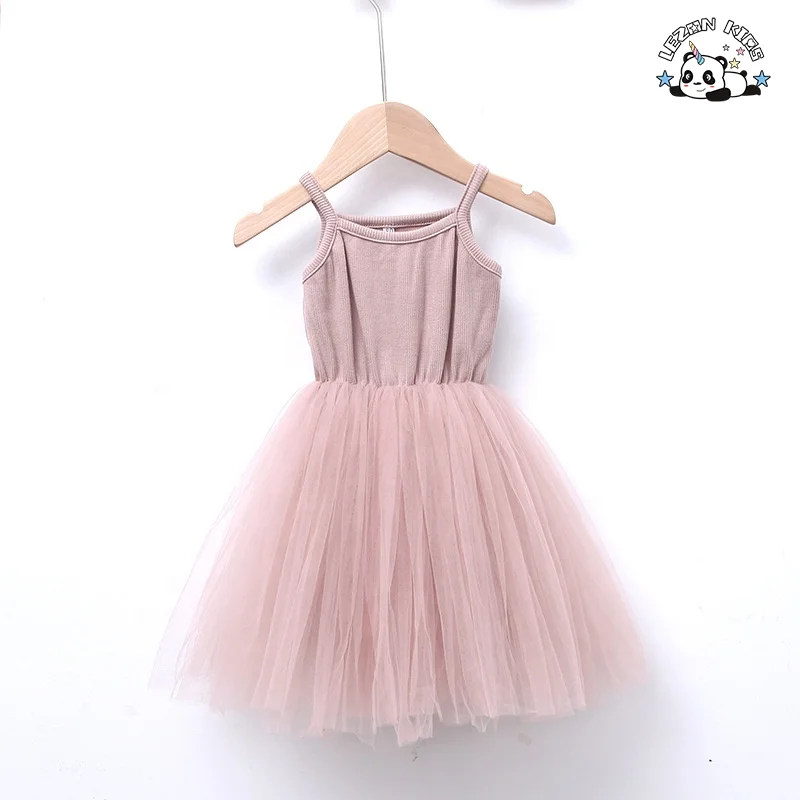 Customize solid color  lace puffy sleeveless with sling design for brand logo girl dress for 2 -12 years