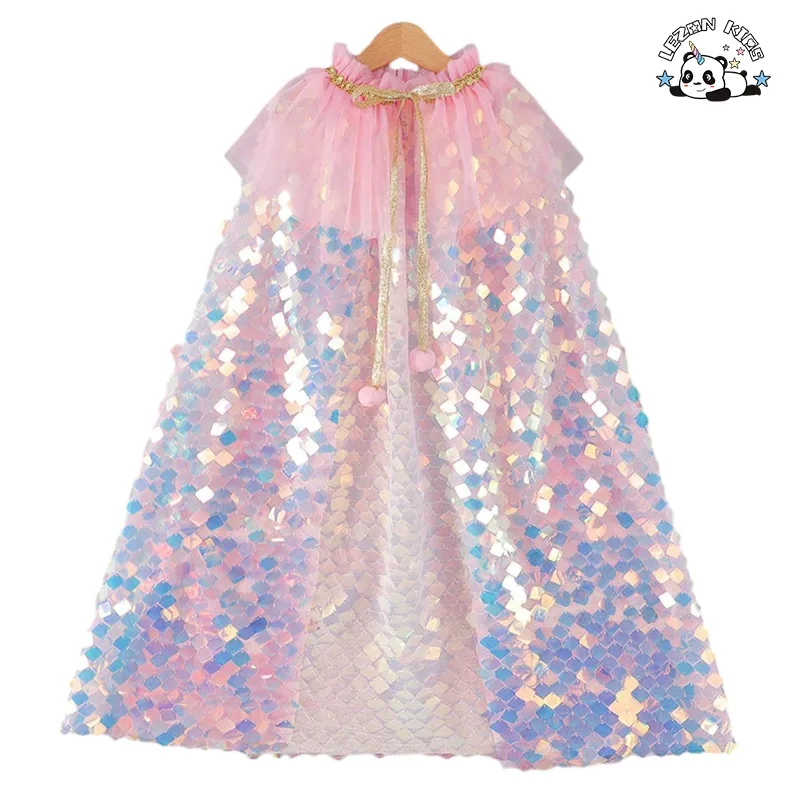 Customized Girls Clothing Girls Dress Mantle Birthday Party Princess Sequins Dress for Kids