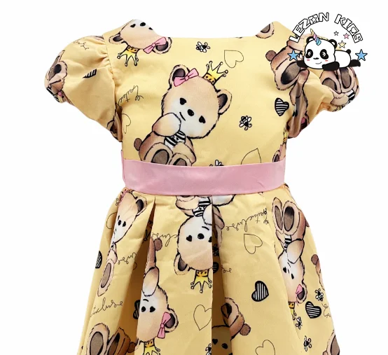 Customized Girls Dresses Children's Birthday Party Clothes Puff Sleeve Bear Heart Print Princess Dress - Product Image