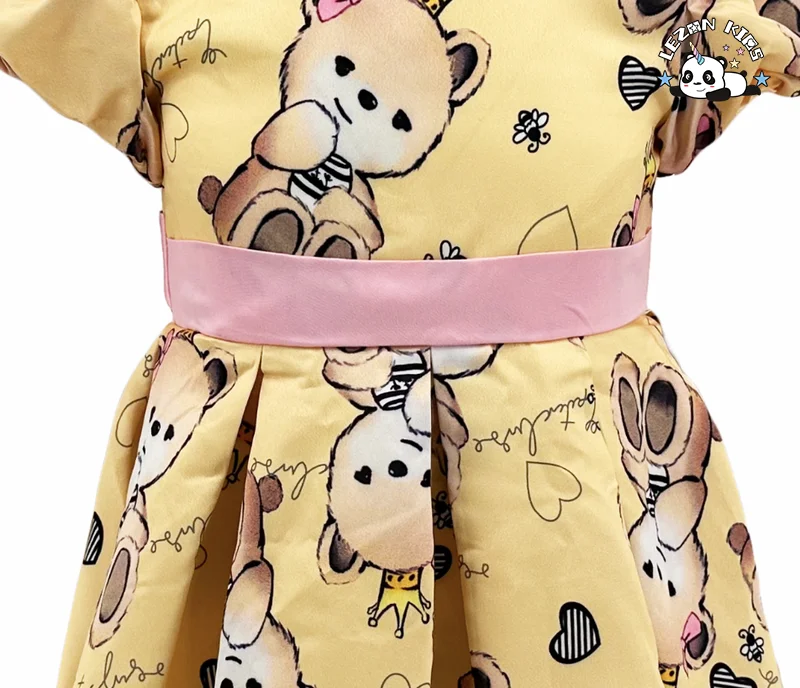 Customized Girls Dresses Children's Birthday Party Clothes Puff Sleeve Bear Heart Print Princess Dress - Product Image
