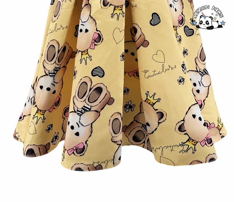 Customized Girls Dresses Children's Birthday Party Clothes Puff Sleeve Bear Heart Print Princess Dress - Product Image