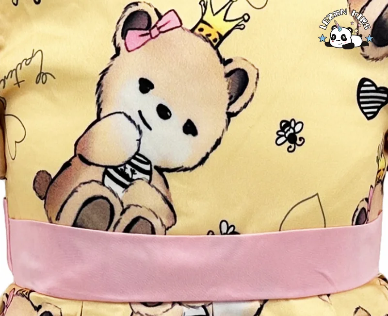 Customized Girls Dresses Children's Birthday Party Clothes Puff Sleeve Bear Heart Print Princess Dress - Product Image