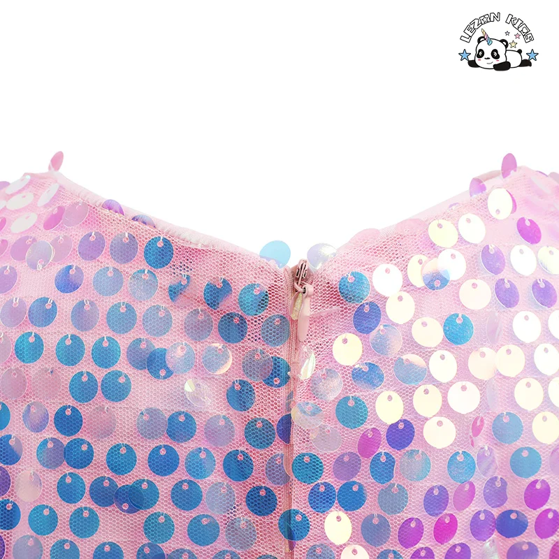 Vestido de menina rosa sem mangas de alta qualidade personalizado para o verão com lantejoulas e manga de tule - Product Image