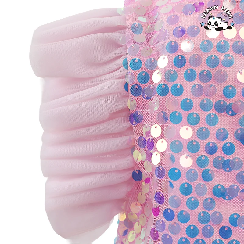 Vestido de menina rosa sem mangas de alta qualidade personalizado para o verão com lantejoulas e manga de tule - Product Image