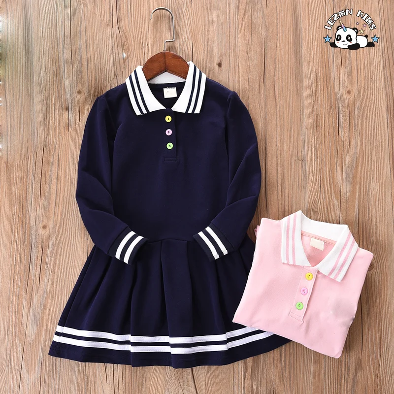 Customized Leisure Children's Skirt Letter Patches Long Sleeve Princess Skirt School Style Girls Dress - Product Image