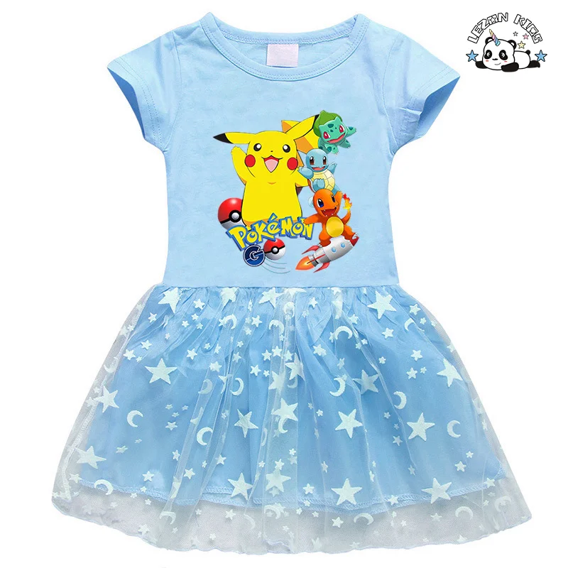 Camisa Personalizada para Meninas com Estampa de Desenho Animado e Vestido de Tule com Estampa de Lua e Estrelas para o Verão - Product Image