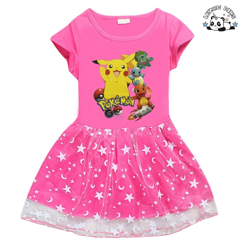 Camisa Personalizada para Meninas com Estampa de Desenho Animado e Vestido de Tule com Estampa de Lua e Estrelas para o Verão - Product Image