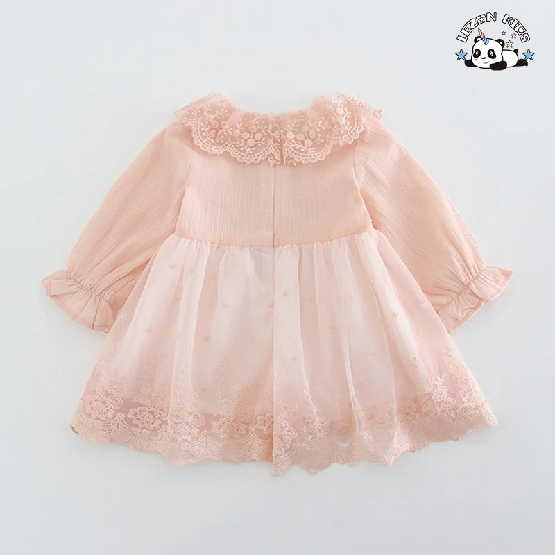 Customized Long Sleeve Casual Cute Pink Baby Girl Tulle Winter Kids Dresses for Girls - Product Image