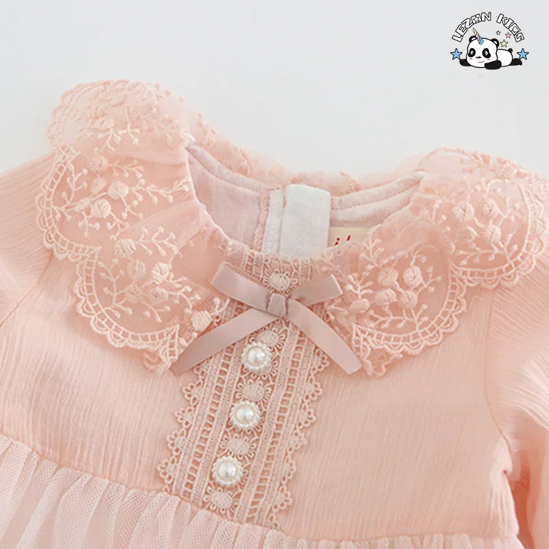 Customized Long Sleeve Casual Cute Pink Baby Girl Tulle Winter Kids Dresses for Girls - Product Image