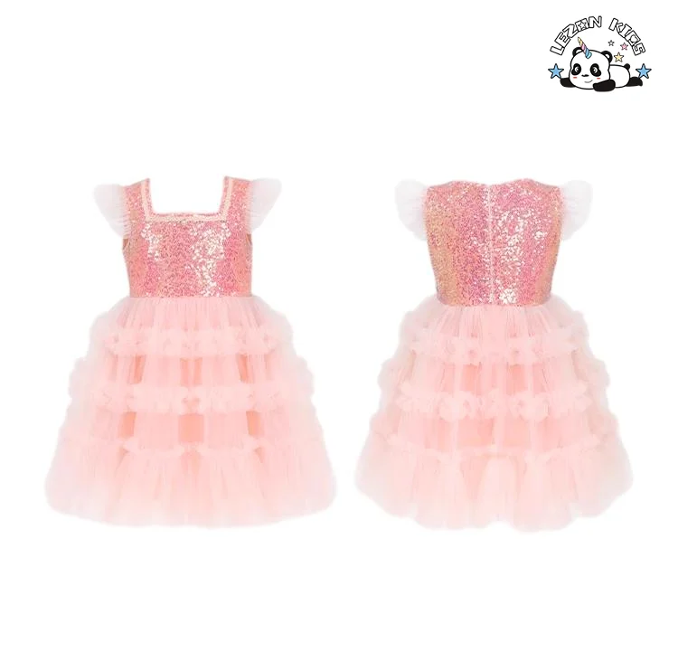 Customized Sequin Tulle Princess Cake Dresses Little Girl Fancy Party Tutu Dress - Product Image