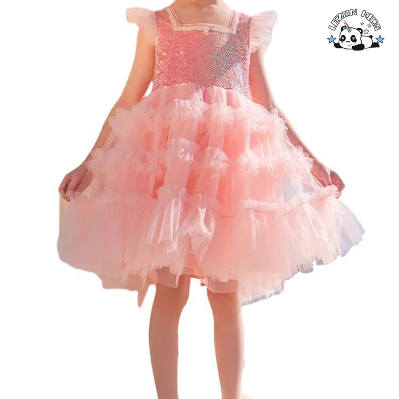 Customized Sequin Tulle Princess Cake Dresses Little Girl Fancy Party Tutu Dress - Product Image