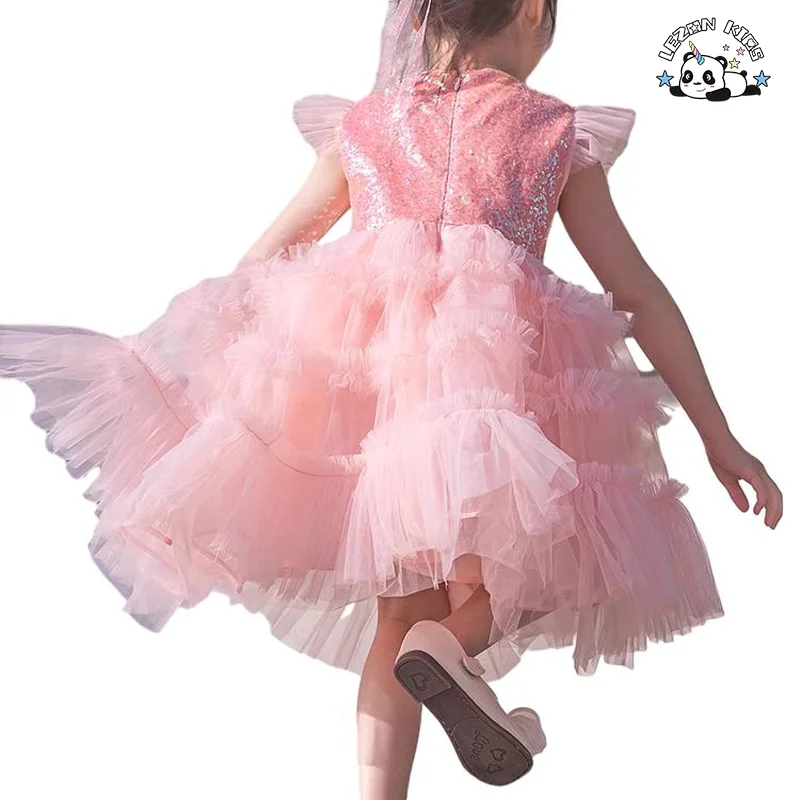 Customized Sequin Tulle Princess Cake Dresses Little Girl Fancy Party Tutu Dress - Product Image