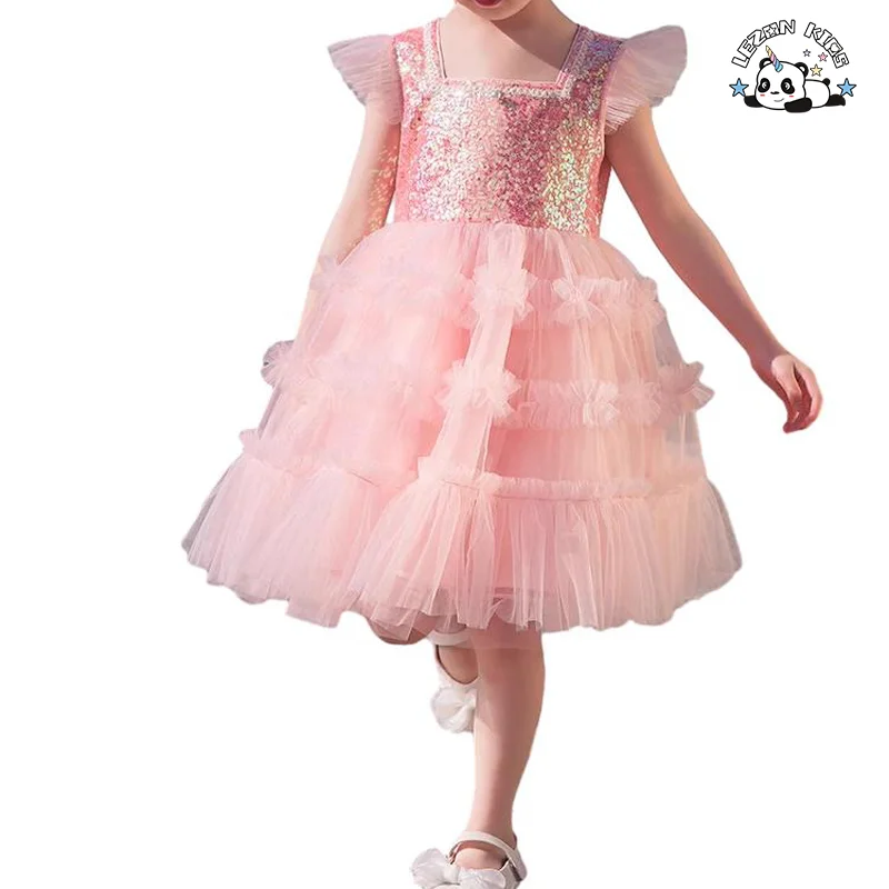 Customized Sequin Tulle Princess Cake Dresses Little Girl Fancy Party Tutu Dress - Product Image