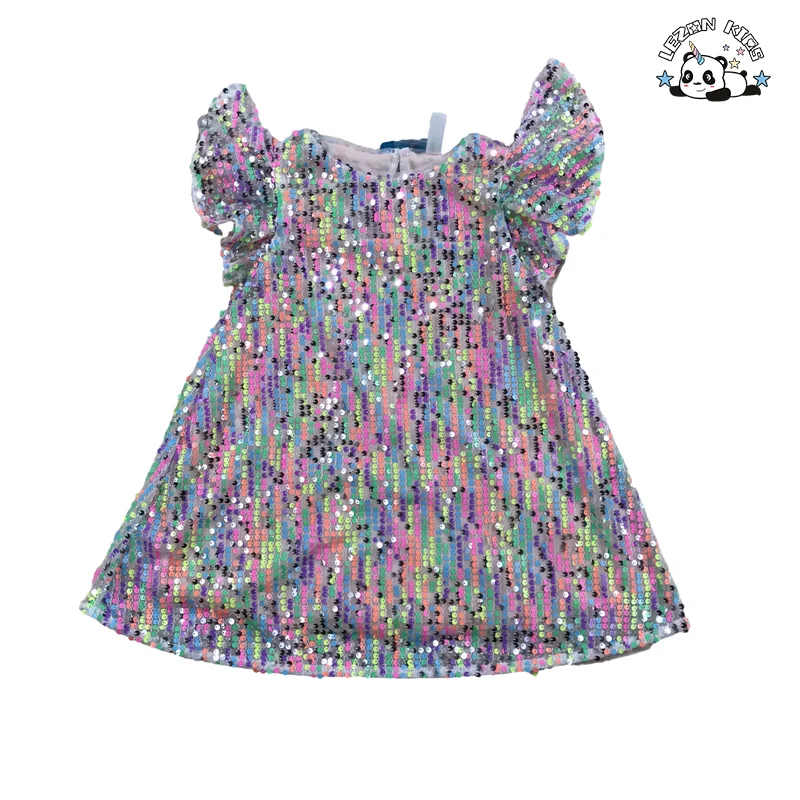 Customized Sequined Girl Dress Girls Ruffle Sequin Sleeveless Sequin Party Dress for Girls