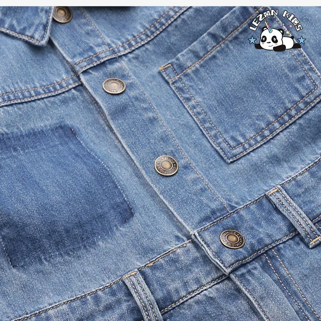 Vestido de jeans personalizado trendy para crianças, lavado retrô, vestido de denim meio aberto para meninas - Product Image
