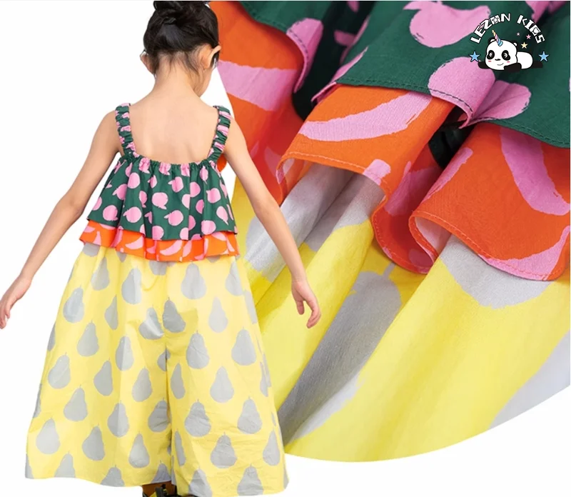 Designer Style Children's Fancy Dress Mock up Design Colorful Girls Color Block Dress - Product Image