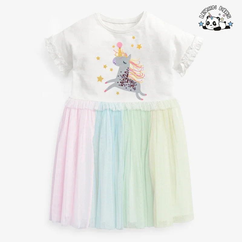 Venda direta de roupas infantis de manga curta verão moda criativa mesh vestido de menina