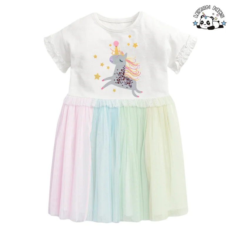 Venda direta de roupas infantis de manga curta verão moda criativa mesh vestido de menina - Product Image