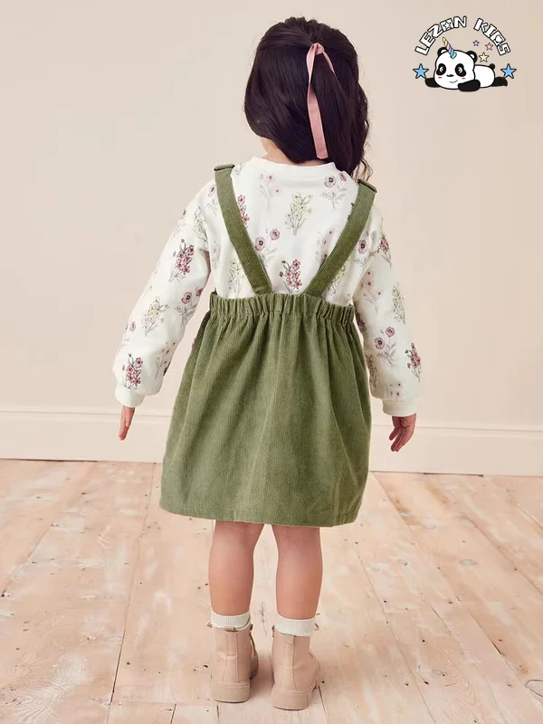 Conjuntos de Roupas para Meninas Vendidos Diretamente Doces Manga Longa Saia Estampada com Flores para Idades 14 Estilo Boutique Casual - Product Image