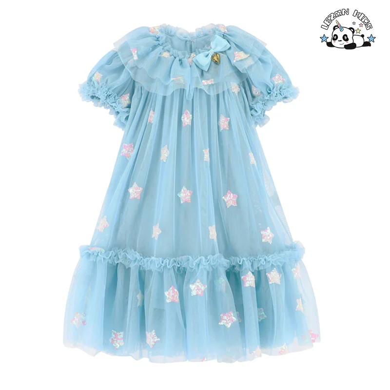 European Style Kids Star Foil Print Birthday Party Tulle Dress Children's Cake Skirt Dress