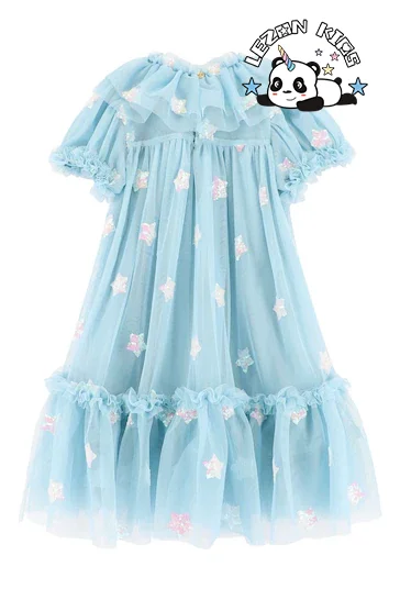 European Style Kids Star Foil Print Birthday Party Tulle Dress Children's Cake Skirt Dress - Product Image