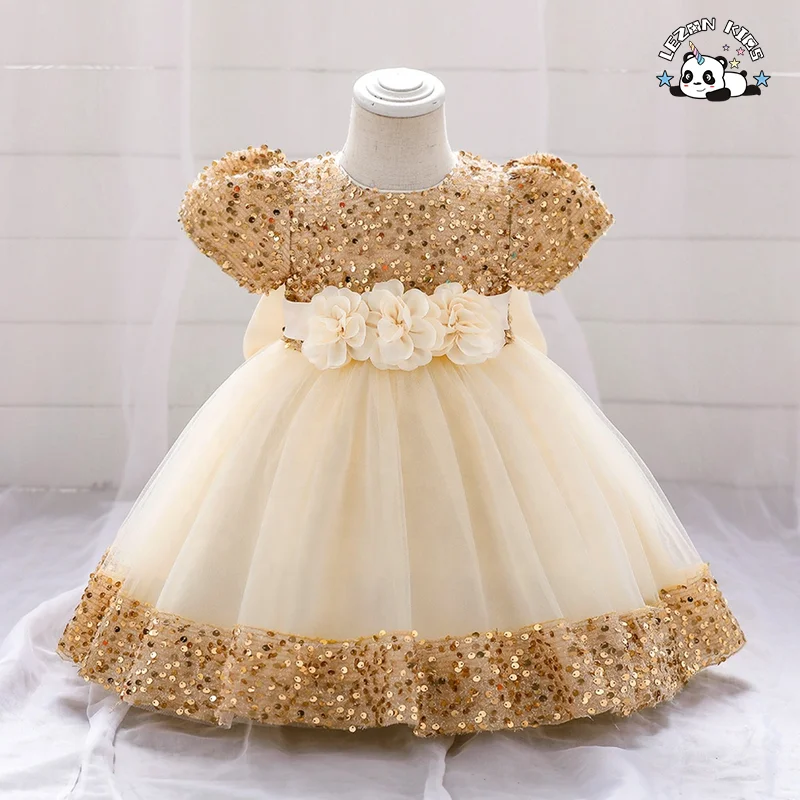 Vestido de festa europeu com lantejoulas para meninas de 10 anos, vestido de daminha de honra para casamento - Product Image