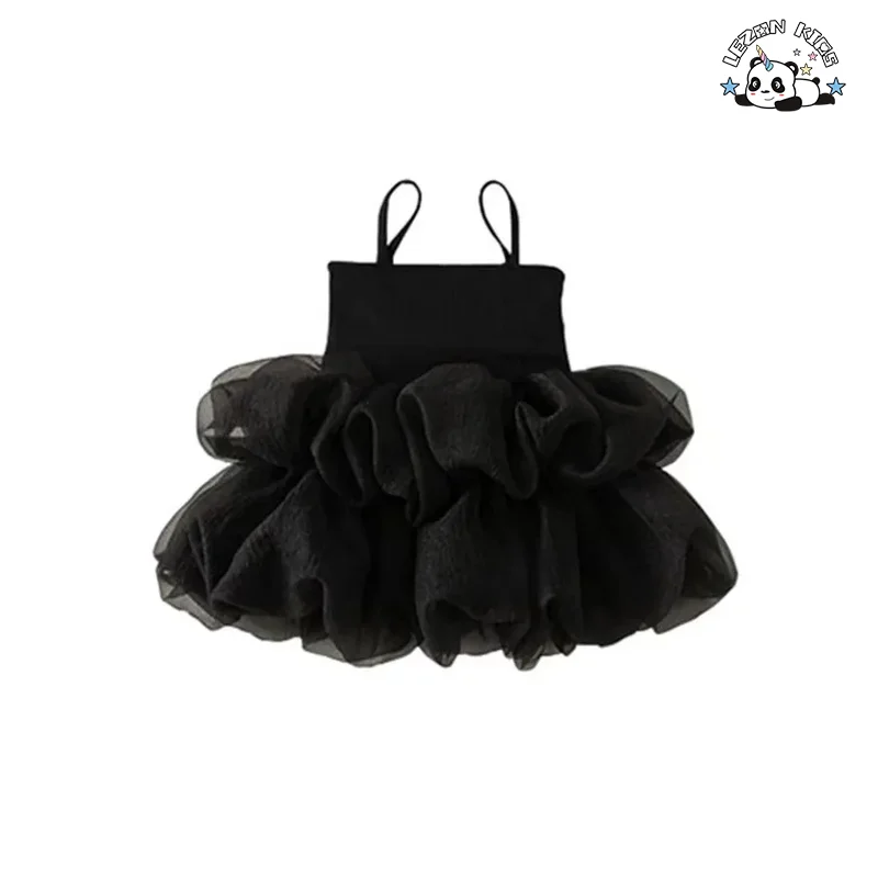 Novo Produto Explosivo Lindo Vestido Preto de Alças Finas de Tule Macio Últimos Desenhos de Vestidos para Crianças
