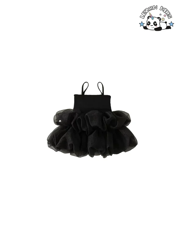 Explosive New Product Beautiful Black Spaghetti Strap Soft Tulle Latest Children Dress Designs - Product Image